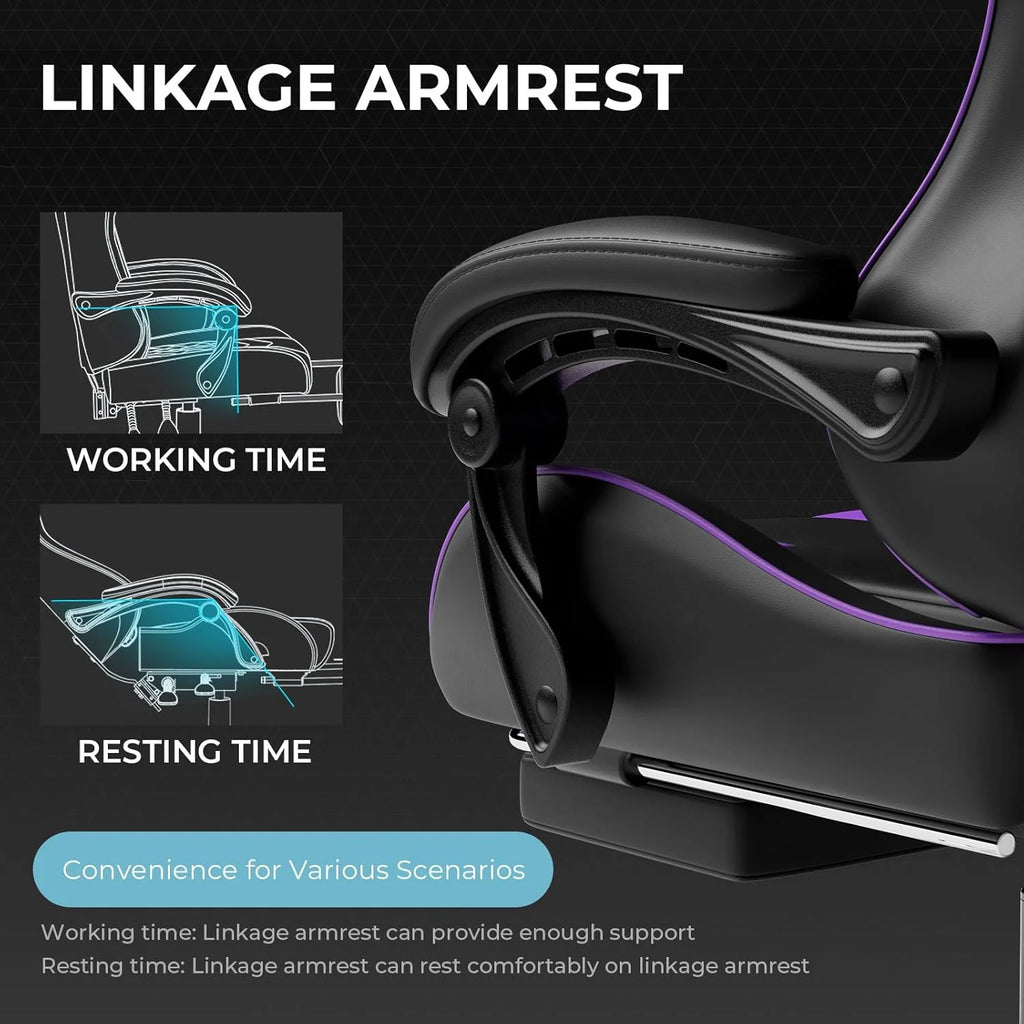 GTPLAYER Gaming Chair with Footrest and Lumbar Support ?C Ergonomic Computer Chair with Headrest, 360?? Swivel, Height Adjustable, White