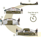 CAMPROS CP Tent 8 Person Camping Tents, Weather Resistant Family Tent, 5 Large Mesh Windows, Double Layer, Divided Curtain for Separated Room, Portable with Carry Bag