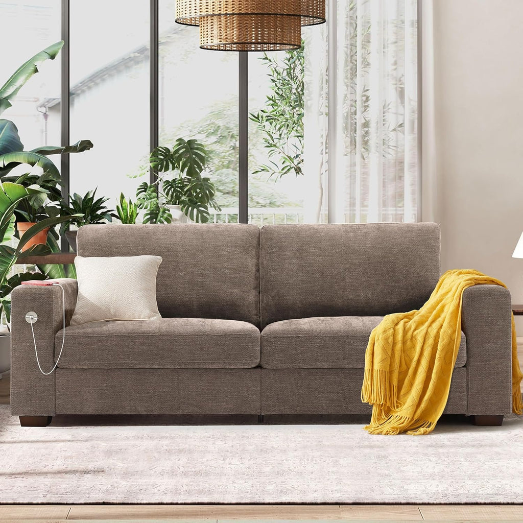 Hanherry 89" Sofa for Living Room, Modern Comfy Sofa with Medium Firm Seat Cushion, Removable Cover,Wide Armrest,USB/Type-C Port,Chenille Fabric Couches for Small Space,Apartment