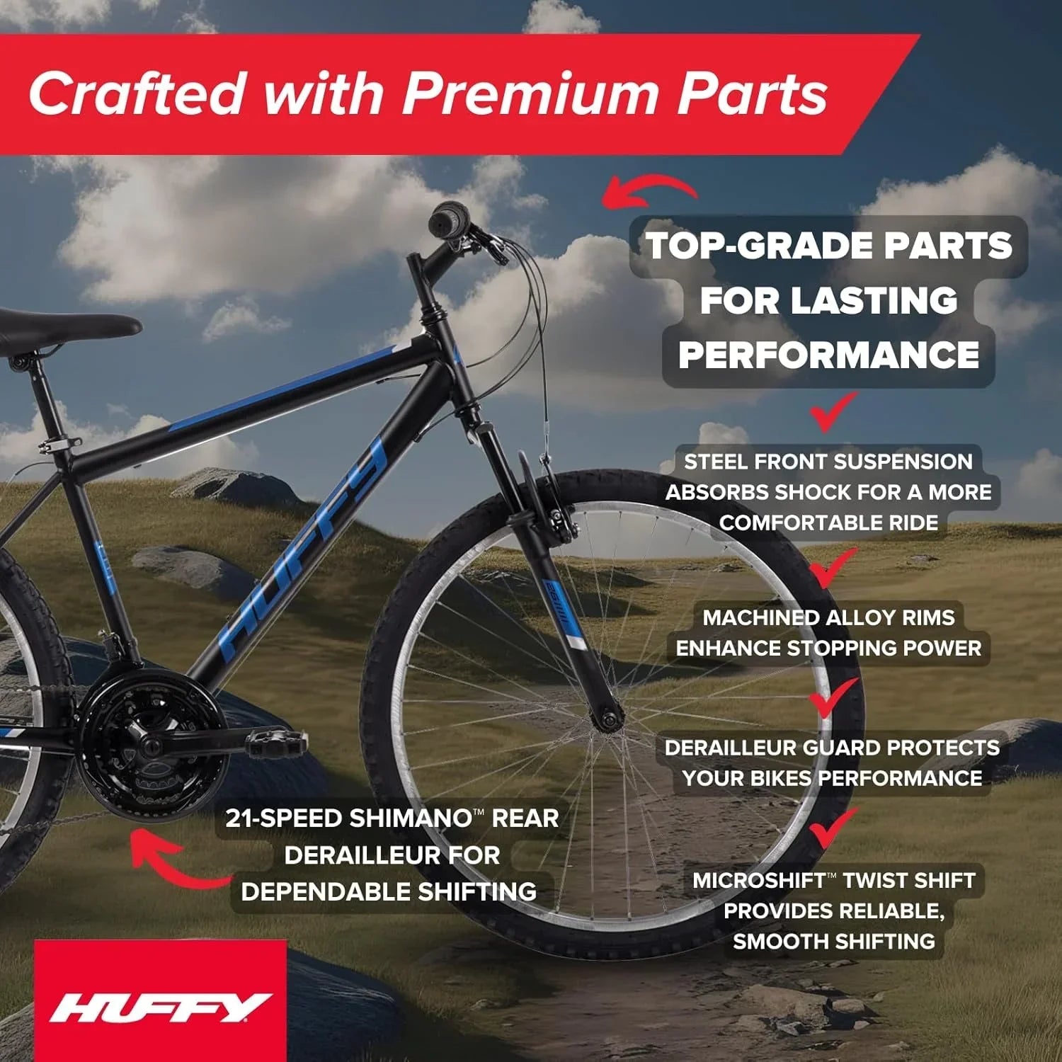 Huffy Stone Mountain Hardtail Mountain Bike for Boys/Girls/Men/Women 20"/24"/26" Sizes