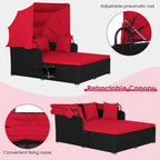 RELAX4LIFE Patio Outdoor Daybed with Canopy Wicker Sunbed Cushions 4 Pillows