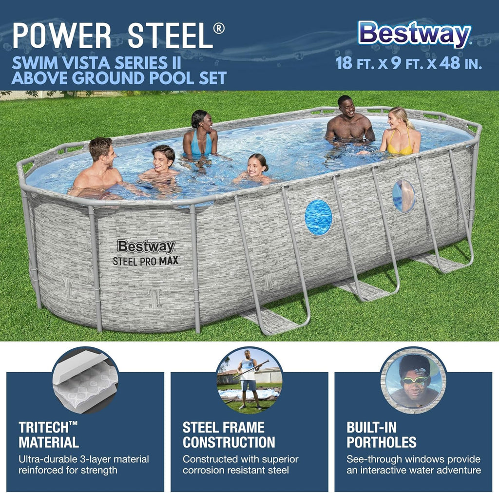 Power Steel Swim Vista Series II 14' x 8' 2" x 39.5" Above Ground Outdoor Swimming Pool Set