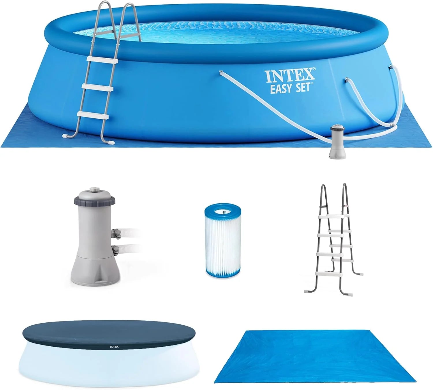 Intex 28167EH Easy Set Inflatable Swimming Pool Set: 15ft x 48in �?Includes 1000 GPH Cartridge Filter Pump �?Removable Ladder �?Pool Cover �?Ground