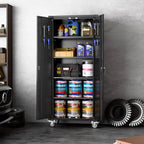Aobabo 73''H Metal Garage Storage Cabinet with Wheels,Steel Cabinets with 2 Doors and 4 Adjustable Shelves for Home Office,Required Assembly,Black
