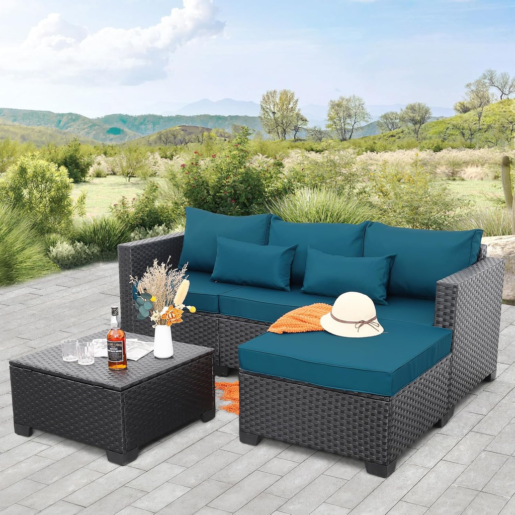 Rattaner Outdoor Furniture Set 3 Pieces Wicker Patio Furniture Outdoor Sectional Patio Couch Outdoor Coffee Table with Storage All-Weather Non-Slip Cushions Waterproof Covers