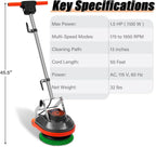 Commercial Floor Scrubber Machine with Brushes and Pads, Heavy Duty Floor Buffer Polisher and Cleaner- Deep Cleaning Tile and Grout, Hardwood Floors and Carpets without Getting on Hands and Knees