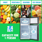 2.4 Cu.Ft Mini Fridge with Freezer Double Door Small Tiny Size Refrigerator with 7 Control Knob