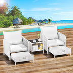 LEVELEVE Balcony Furniture 5 Piece Patio Conversation Set, PE Wicker Rattan Outdoor Lounge Chairs with Soft Cushions 2 Ottoman&Glass Table for Porch, Lawn-Brown Wicker